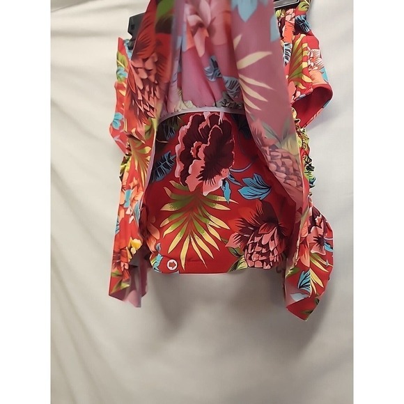 New SEXY LARGE Sunn Swim Lab Red Hawaiian two-piece ruffle Bikini HIGH waist - Picture 9 of 12